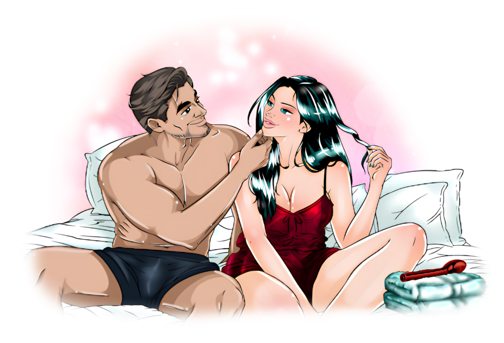 Marco and Ivy on bed discussing how many times can a woman squirt.