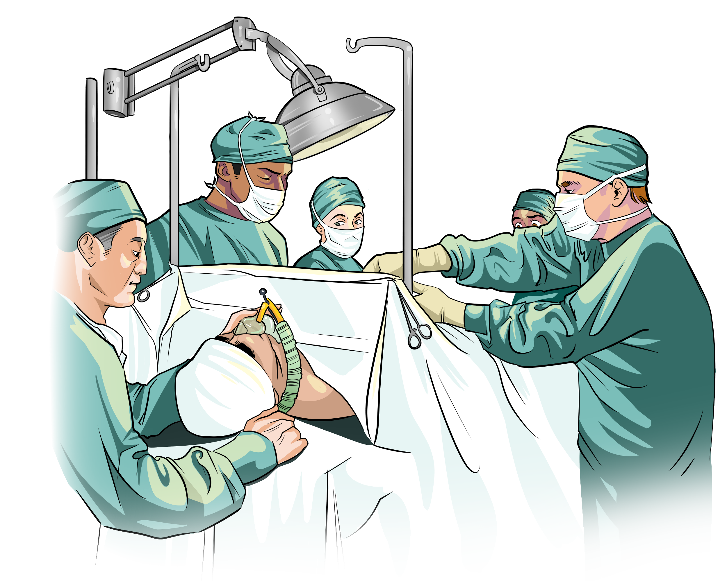 Illustrative operating room scene showing surgeons performing surgery