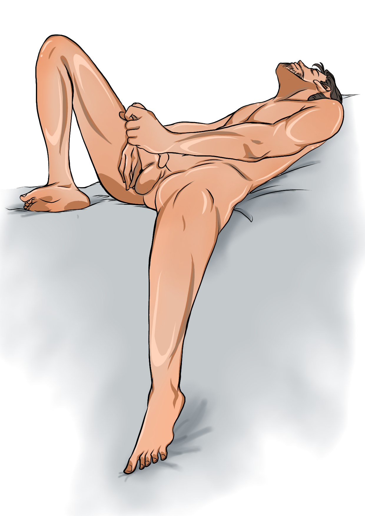The Correct Way To Masturbate Marco lying back comfortably, using his fingers to masturbate and experience sexual pleasure the right way.