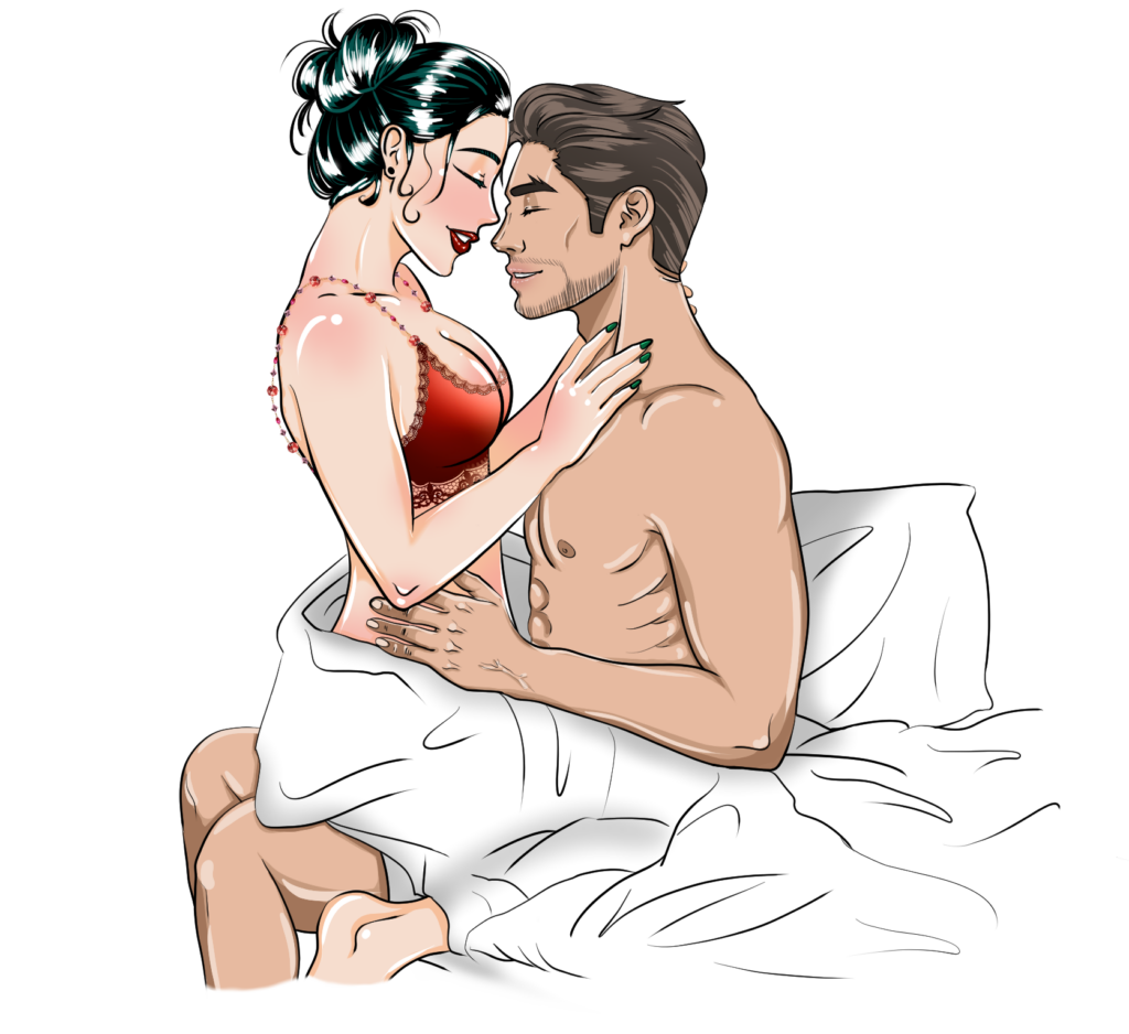 Marco and Ivy embracing in bed, showing how to fix a sexless marriage