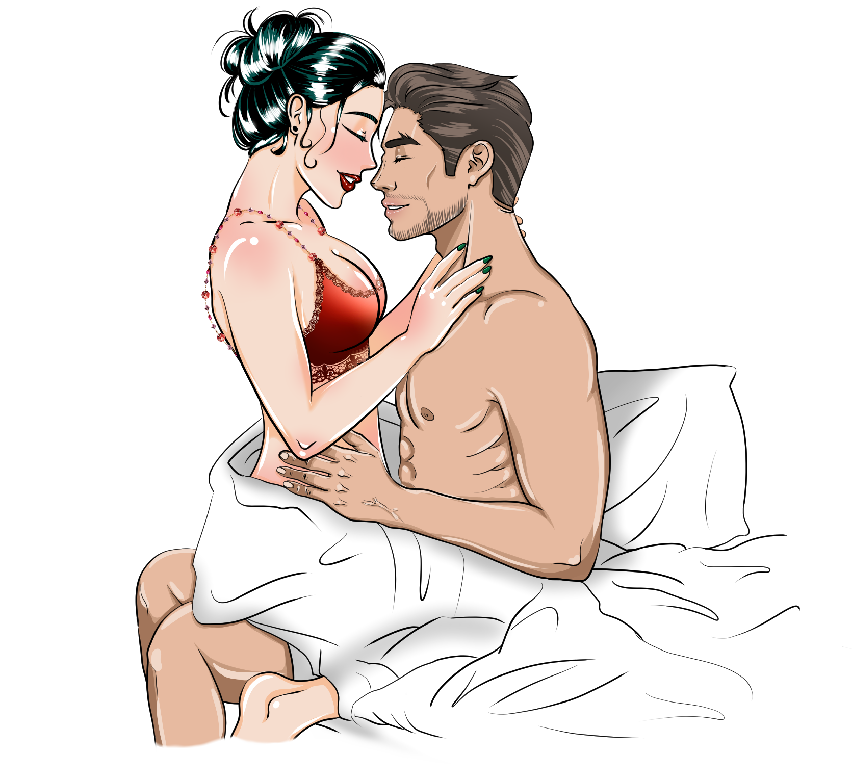 Marco and Ivy embracing in bed, showing how to fix a sexless marriage