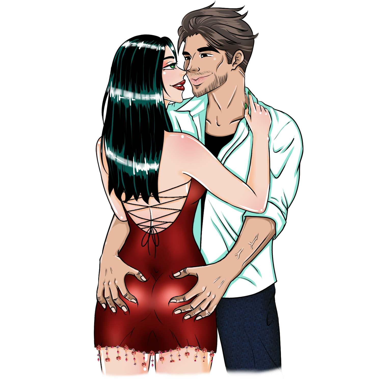 Marco grabs Ivy’s ass in a red dress, showing how to make her feel sexy and wanted.