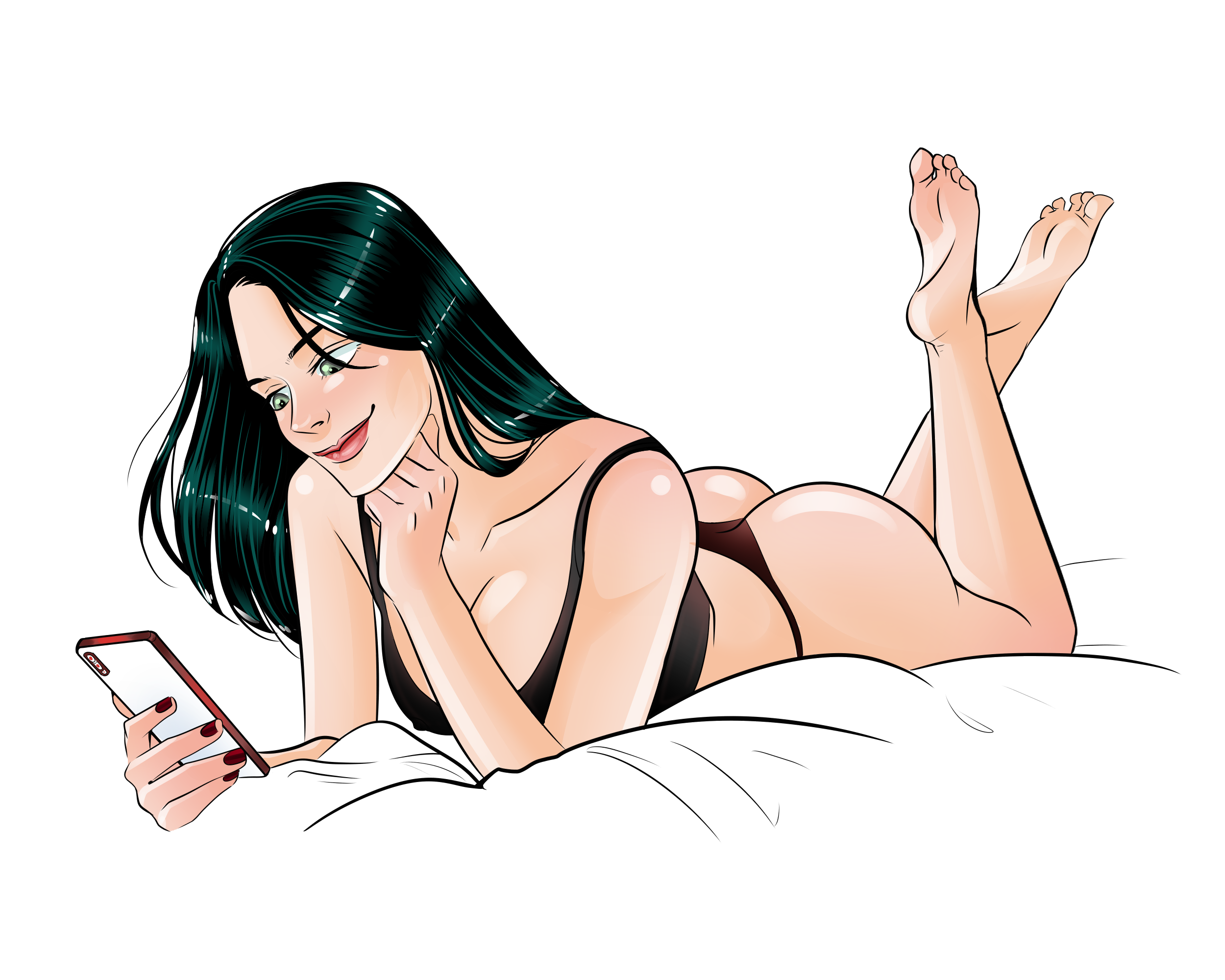 The Psychological Activators That Make Women Actually Feel Sexy Ivy lies on the bed in lingerie, smiling at her phone, showing how to make her feel sexy through playful messages.