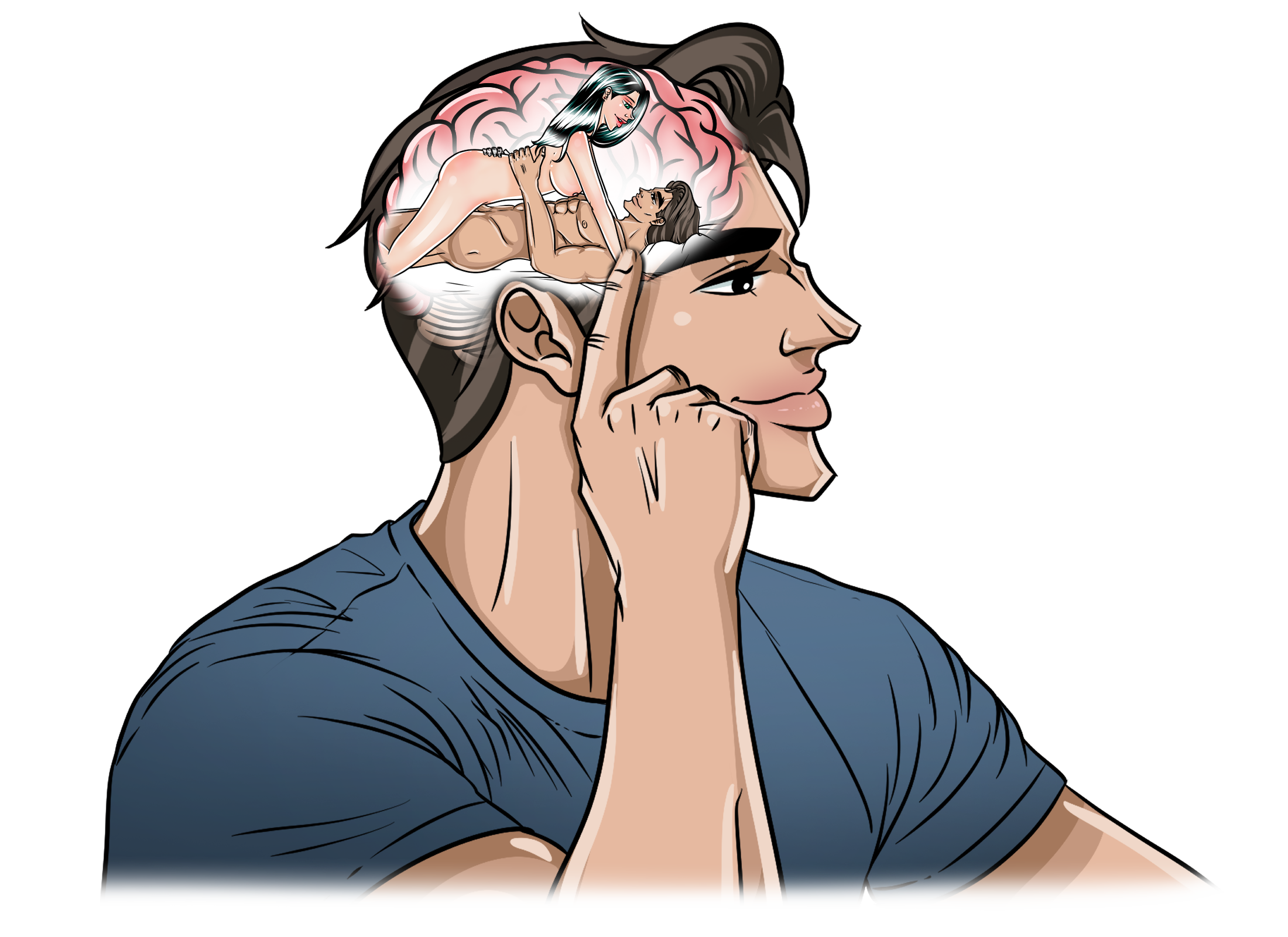 Marco imagining sexual activity, showing hypersexual meaning as intrusive urges and fantasies.