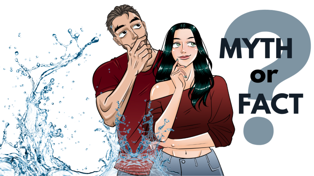5 Myths About Swallowing Cum You Should Stop Believing Marco and Ivy beside Myth or Fact text for how to swallow cum.