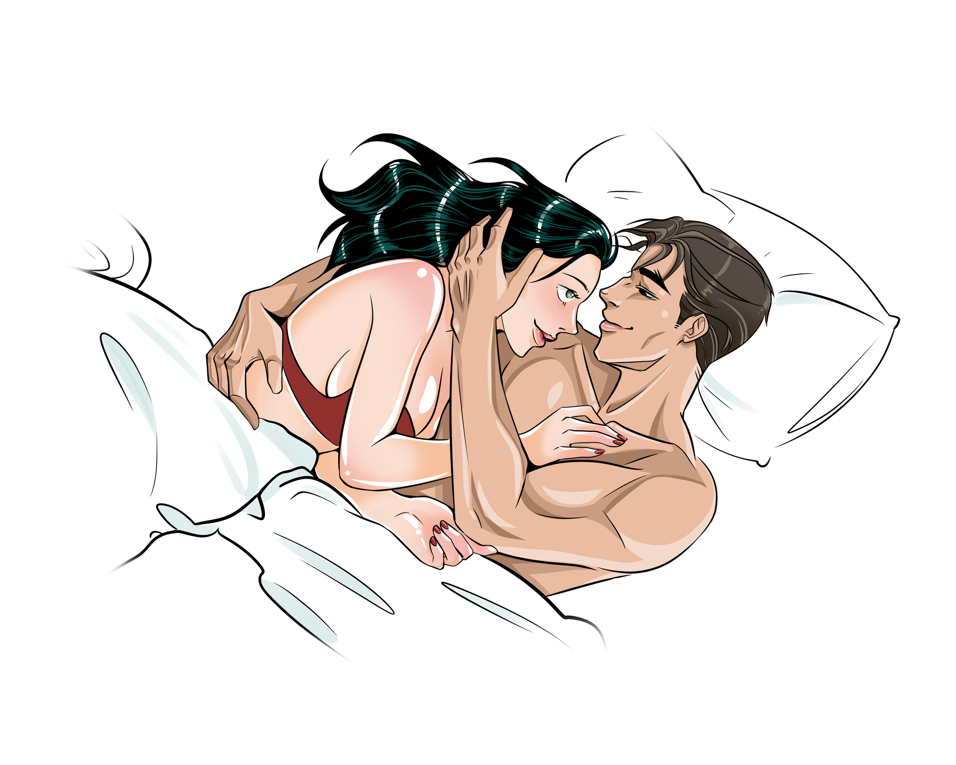 Step #6 – Settle Her Down With Aftercare (Immediate Physical & Emotional Cooldown) Marco and Ivy cuddle under a blanket after G-spot massage.